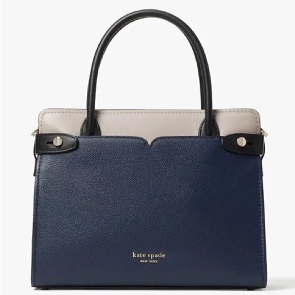KATE SPADE Classic Medium Leather Satchel Bag Navy blue/blush